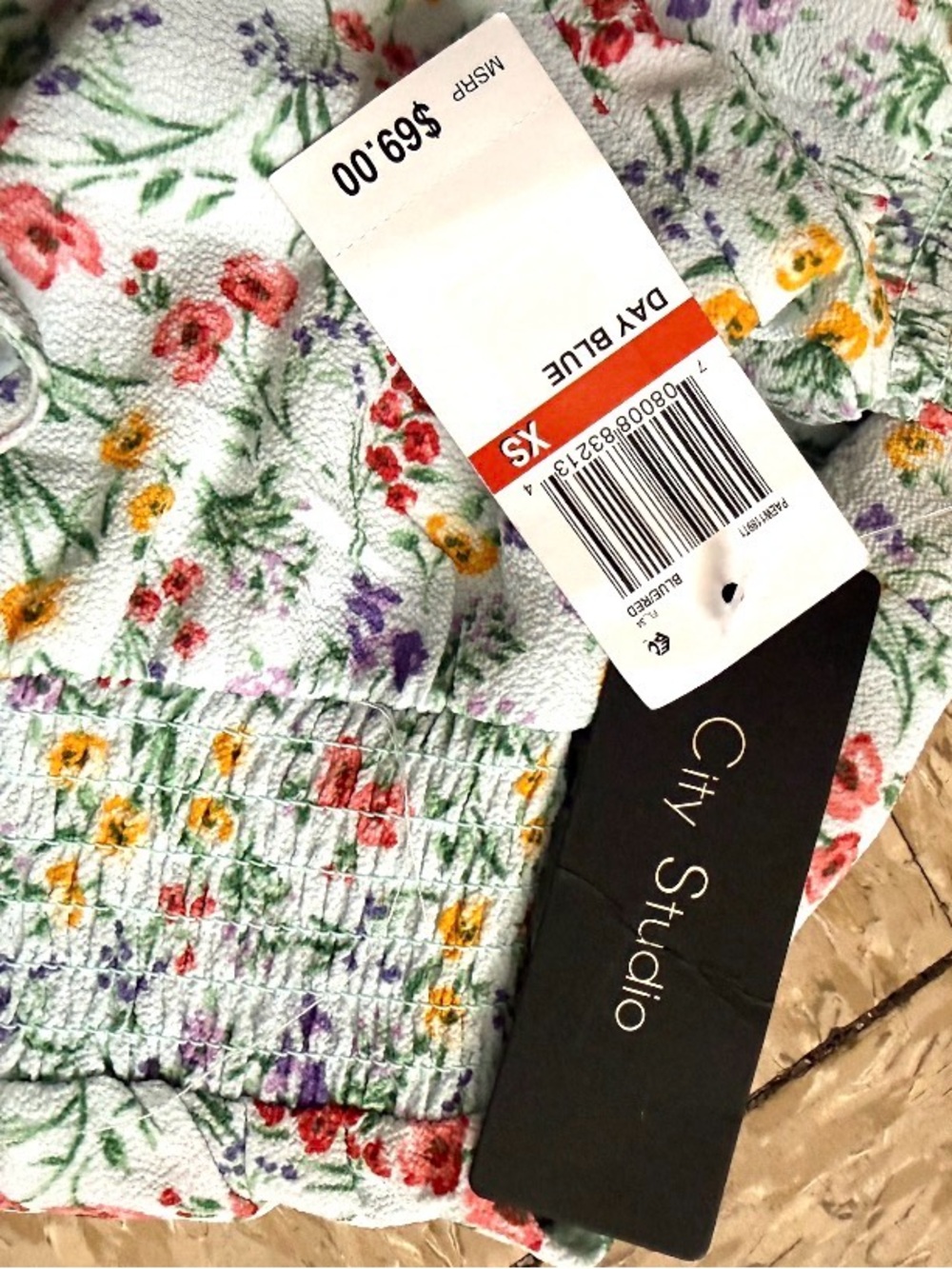 City Studio Light Blue Floral Smocked Shorts with Multicolor Blooms